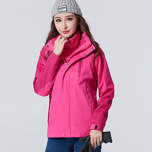 Camel jacket for women three-in-one detachable autumn and winter trendy jacket plus velvet thickened men's windproof and waterproof two-piece set pink and white women 9889 2XL
