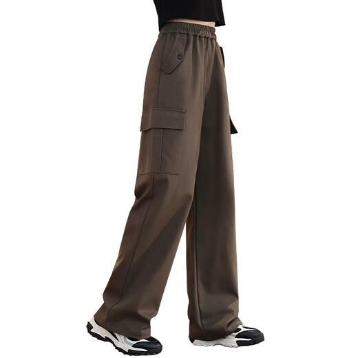 Yoyo One (Yoyo One) Girls 'Labour Hosen Frühling 2025 Neue Kinder für die Frühlings- und Herbst-Weitbein-Hosen für die großen Kinder von Mädchen Plus-Samthose für wintermodische 15052 braune Farbe [plus Samtstil] 120 cm