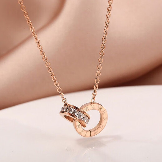 BJYL rose gold necklace for women, not easy to fade, clavicle chain, fashion jewelry, birthday gift for girlfriend, best friend, Roman ring - rose gold