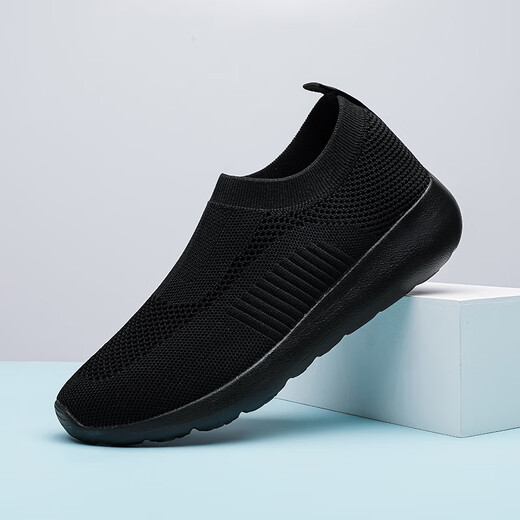 Chaussures masculines, chaussures de marche sportives, chaussures pour femmes du printemps et d'été, chaussettes, pédale respirante d'un pied, chaussures légères et décontractées légères en marche, tous pédales noires, A689 43 chaussures de sport standard taille