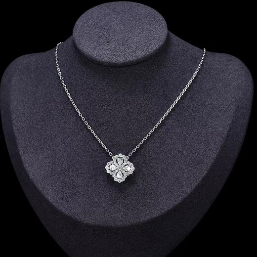 French four-leaf clover necklace for women, simple clavicle chain, light luxury diamond pendant, Christmas, Valentine's Day, birthday gift for girlfriend, full diamond four-leaf clover necklace, exquisite gift box + free engraving