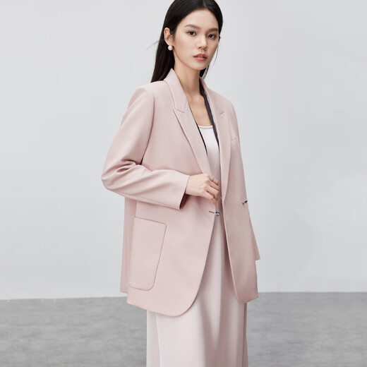 尚都比拉休闲通勤西装外套女春秋宽松外套高级感穿搭小西服 粉色 S 
