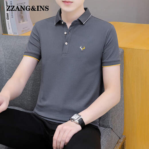 zzang&ins轻奢高端品牌短袖POLO衫男士夏季新款翻领休闲商务宽松 t恤衣服潮 681黑色 XL （建议130-140斤）