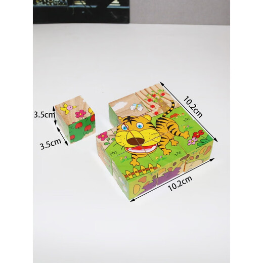 众舰行9粒六面画3d立体积木 儿童拼图3到6岁宝宝木质方块幼儿园玩具 森林老虎+森林熊猫+农场六面画