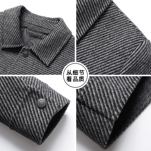 皮尔卡丹（pierre cardin）男士双面羊毛夹克加厚中年爸爸羊毛呢子短款大衣外套男 灰色 170/88