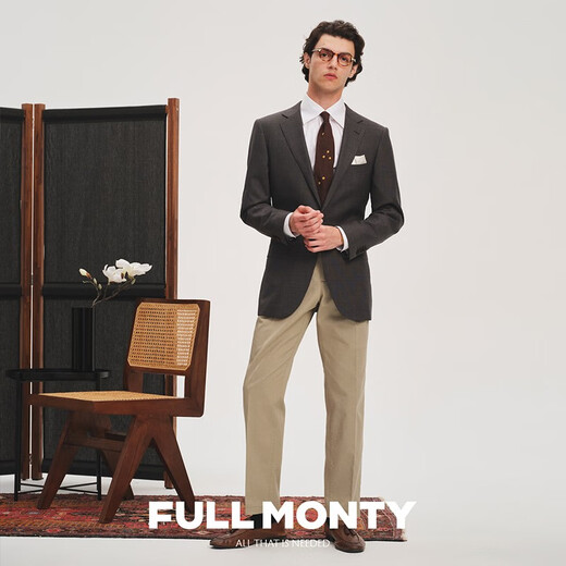 FULL MONTY Spring and Autumn Men's Blazer Pure Wool Casual High-end Single West Top Groom Wedding Suit Dark Gray 1230 50