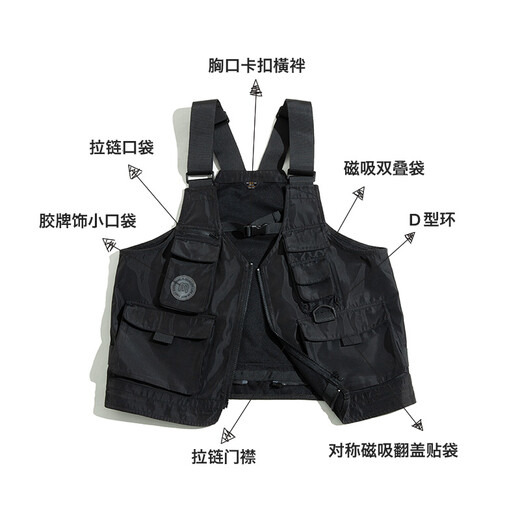 马登工装多口袋机能战术马甲户外无袖坎肩摄影钓鱼两用挎包外套男 黑色 均码