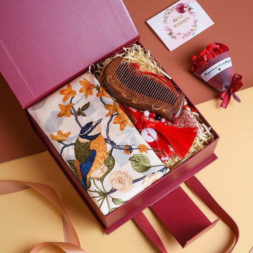 Hang Sifu Silk Scarf Gift Box Group Buying Scarf Shawl Outer Temperament Gift Gift for Elderly Mother's Birthday Gift for Women Practical Summer Comb