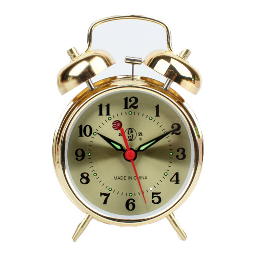 Yunduo metal old-fashioned clockwork mechanical alarm clock with big ringtone metal movement chicken rice nostalgic retro bell clock horseshoe watch silver rice [Mechanical model 823]