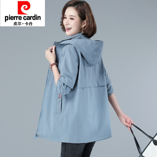 
Pier Cardin high-end women's middle-aged windbreaker women's mid-length jacket 2025 spring and autumn new loose cotton top blue 3XL