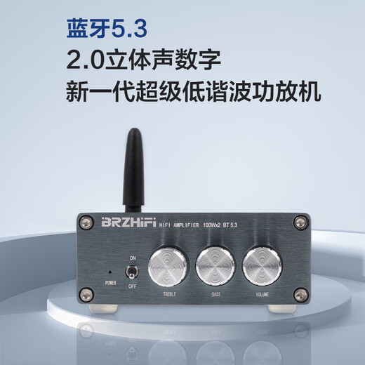 BRZHIFI BL53A TPA3116 2.0立体声道数字大功率功放机 家用桌面车载100W*2红环电感 蓝牙5.3输入 功放整机+3.5转RCA信号线（不含电源）