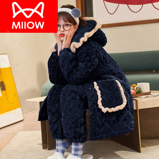猫人（MiiOW）珊瑚绒睡衣女秋冬季三层加厚加绒新款冬天夹棉法兰超家居服保暖 JY9898 M