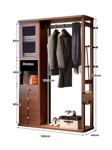 Pinka Kamel rotierender Dressing Spiegel Hanging Kleiderbügel integrierter bodengesteuertes Schlafzimmer Festholz Haushalt Multifunktionsablagerungsregale Lagerablage Rack Walnuss Farbe [120 cm breit] Aufbewahrungsobjektiv rotierende Schranktür zu Tür Installation
