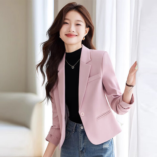 Jian Ting Spring and Autumn Fashion New Off-White Small Suit Jacket Women's Korean Slim Short Casual Small Suit Top Single Off-White Suit L