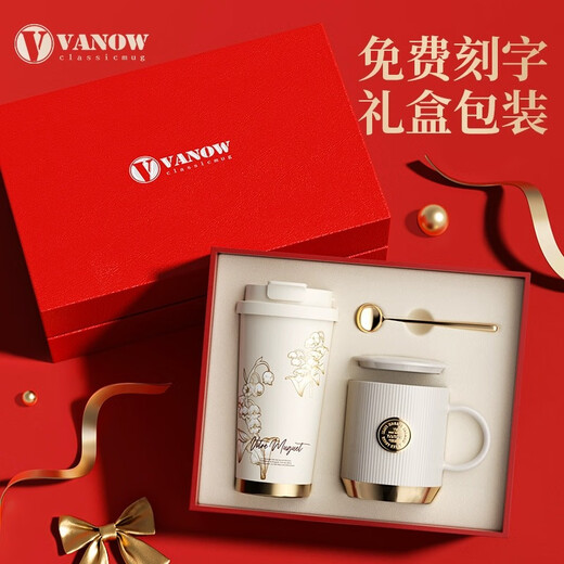 Vanow2025新款保温杯女高颜值高档伴手礼送老师水杯陶瓷内胆咖啡杯子 樱花粉-316不锈钢-红礼盒500ml