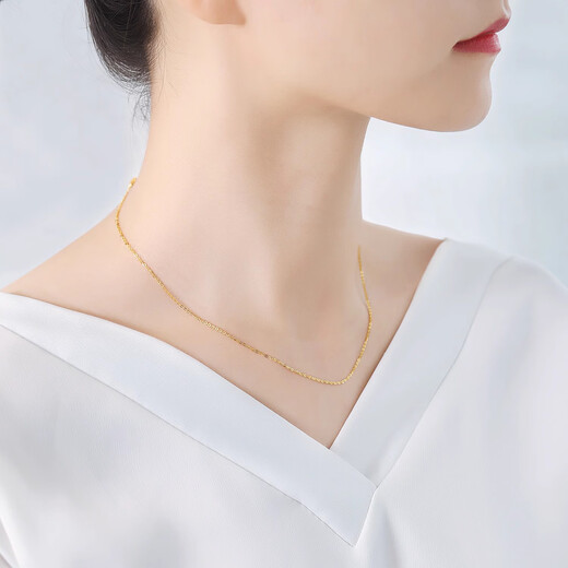 Zhongyi 18K gold necklace women's O-shaped chain clavicle chain plain chain gold rose gold color gold extended fine single chain K gold color about 2.0mm50cm thick