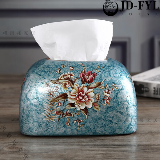 
Shantoulin Village Sense Ceramic Paper Towel Box Living Room Light Luxury Card Box Household European Ornaments Napkin American Creative 1047 Blue Orioles Blooming