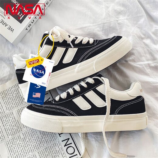 NASA XVVX Offizielle gemeinsame Schuhe Männer Ins trendy vielseitige Student Low Top Canvas Schuhe Herren Sportschuhe Herbstschuhe schwarz 42