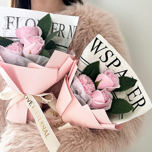 First 3 Roses Carnation Soap Everlasting Bouquet Birthday Gift for Women 214 Valentine's Day Souvenir Wedding Non-Flowers