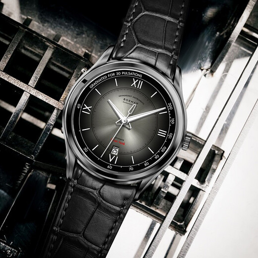 Borman (Borman) Deutsch zertifiziert ultra-dünn Uhr Herren Vollautomatische mechanische Uhren-Waterfische europäische, amerikanische, deutsche, schweizerische Uhr 3878 Silberschalengrün-Stahlgürtel