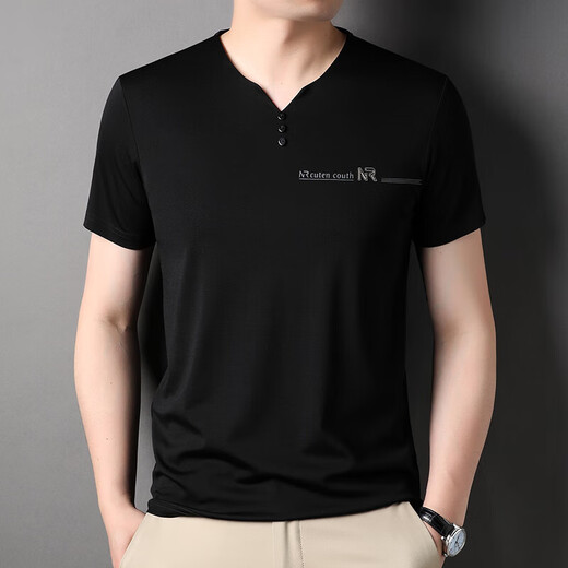 
Hengyuanxiang short-sleeved T-shirt men's V-neck summer solid color half-sleeved ice silky men's dad suit 6998 gray 185/3XL recommended 170-190Jin [Jin equals 0.5 kg]
