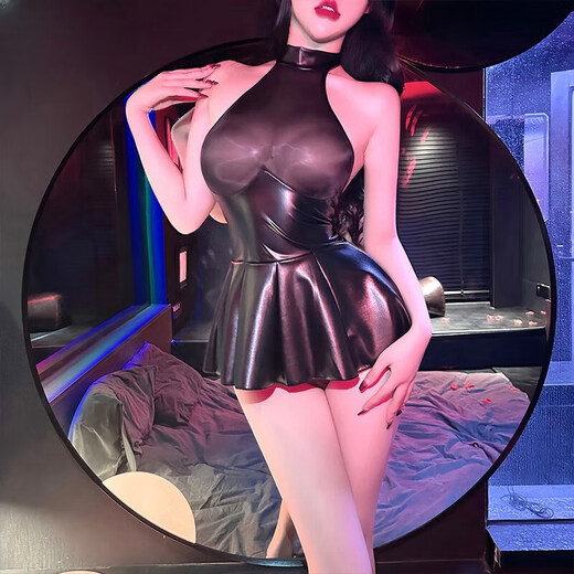 SUEKISS 情趣内衣性感睡衣制服制服诱惑免脱连体透明油光布拼接百褶裙迷你裙ol制服免脱火辣激情床上套装 1392