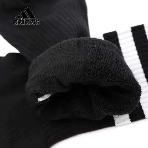 阿迪达斯 （adidas） 袜子新款男女中高筒经典条纹运动舒适透气棉质长袜 FH6629 黑色/一双装 M