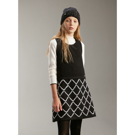 ELLE KIDS children's clothing French plaid woolen slim dress girls winter small fragrance style vest dress light gray 120 (110/120)