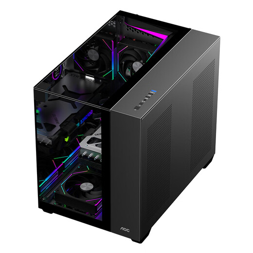 AOC星海CG399M黑色 游戏电脑海景房机箱 3D立体全景/三面玻璃/快拆设计/支持M-ATX主板/240水冷位