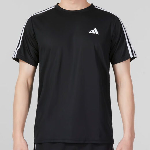 阿迪达斯 （adidas）男装运动套装25夏季新款舒适透气三条纹短袖T恤五分裤短裤两件套 IB8150+IC1484 M/175