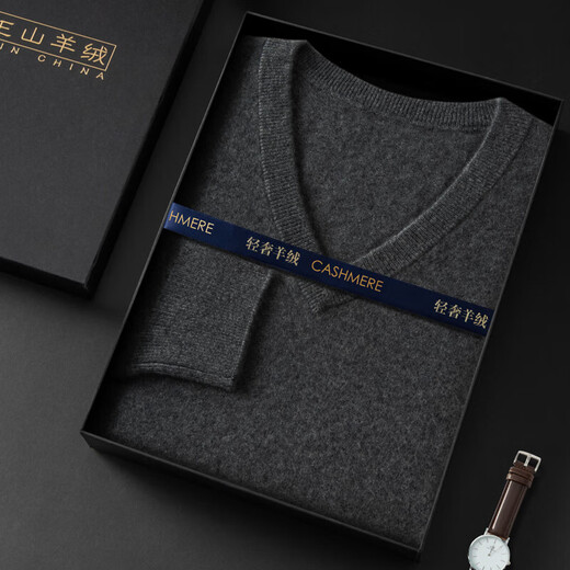 KING DEER cashmere sweater men's v-neck knitted pullover sweater autumn and winter chicken heart collar business base shirt medium camel color L (135-150Jin[Jin equals 0.5 kg])