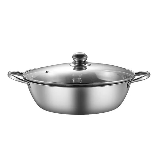 Mi Bangshou stainless steel hot pot basin household thickened flat bottom double-ear clear soup pot commercial hot pot pot induction cooker gas stove universal thickened with transparent cover suitable for 1-2 people 28cm