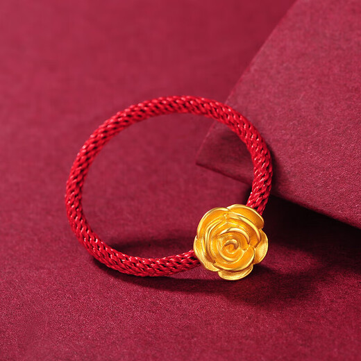 Tico solid gold rose gold ring for women 3D hard gold transfer beads braided red rope ring as a birthday gift for girlfriend
