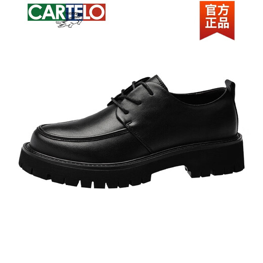 卡帝乐鳄鱼（CARTELO）皮鞋男款英伦风潮流百搭男士休闲大头德比厚底增高低帮耐磨马丁靴 黑色6625 四季款 38 标准皮鞋码