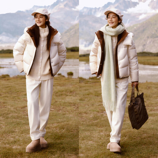 Semir down jacket women's design loose contrasting color 2024 winter hooded bread jacket trendy personality 107824113006