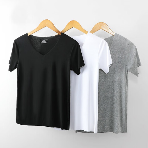 MiiOW men's vest men's seamless thin men's short-sleeved T-shirt v-neck solid color tight bottoming shirt slim underwear modal white XL