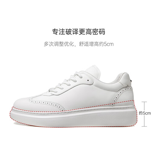 THOM WILLS男鞋小白鞋冬季内增高厚底休闲布洛克真皮白色板鞋男款 白色G691 40 /7码