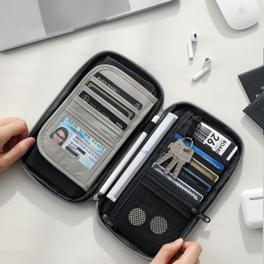 
POTRAVEL.DESIGN color block passport bag ID bag anti-theft brush portable passport air ticket bank card storage bag men and women clutch bag gray black