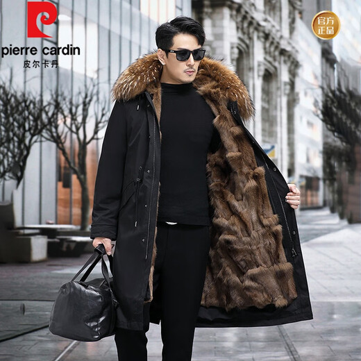 Pierre Cardin 2023 hiver nouveau Haining Parker Men's Fox Fur Inner doublure en cuir authentique en cuir manteau intégré de longueur moyenne manteau de fourrure moyenne à la longueur moyenne + brun intérieur xl (125-140jin [Jin est égal à 0,5 kg]))
