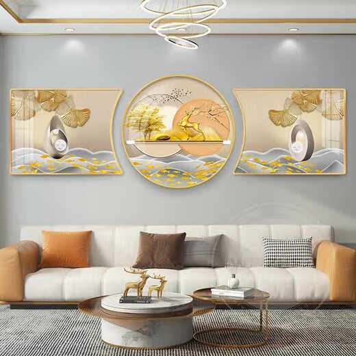 Chengzi's living room decoration paintings, sofa background wall decoration paintings, triptych paintings, modern simple and atmospheric combination paintings, JD15839 60*40/60*60/60*40 high-end crystal porcelain pvc black edges