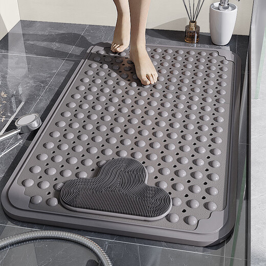 Gudie tpe bathroom non-slip mat pregnant women safety shower room bath anti-fall suction cup floor mat bathroom drain massage foot mat TPE light luxury gray 40X70