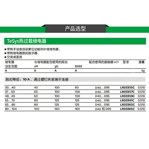 Schneider thermal relay LRD3359C overload and overheating protector three-phase 380V adapts to LC1D40-95A LRD3357C 37-50A with LC1D40-9