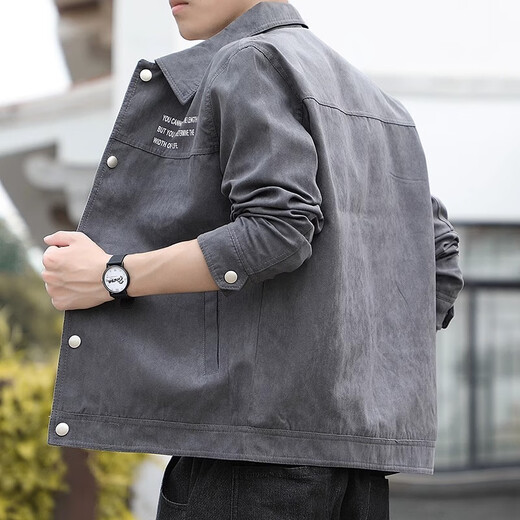 Jeanswest Jacket Men's Spring and Autumn Jacket Men's Trendy Men's Outerwear Versatile Work Clothes Lapel Casual Jacket Youth Top Autumn 2806 Dark Gray L