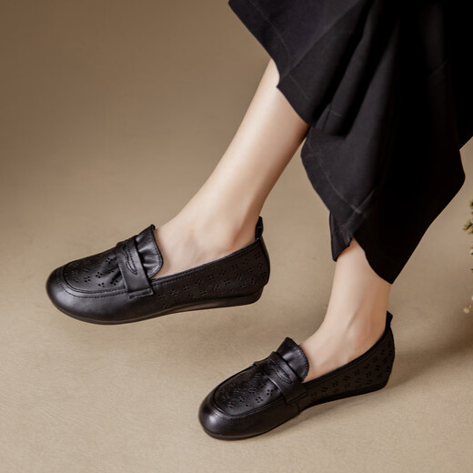Zapatos de madre de cuero suave de cuero genuino de Kanglibi zapatos individuales de mediana edad y viejos cómodos y no cansados zapatos de cuero de mediana edad y viejos zapatos jóvenes y sin deslizamiento de mujeres primavera y otoño estilo 677 agujeros de agujero transpirable y no molido 41 41