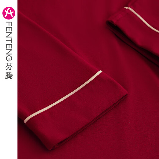 Fenten couple pajamas for women summer pure cotton short-sleeved red newlywed men's cotton zodiac year plus size home clothes, maroon (female) J98032548 M recommended female 92-110 Jin Jin equals 0.5 kg, male 105-126 Jin Jin equals 0.5 kg