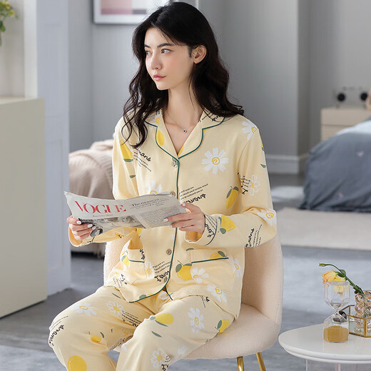 俞兆林睡衣女士春夏季纯棉长袖裤套装全棉大码穿家居服新款高级25年新款 NSSJ-2601（100%纯棉舒适） L （100-120斤）