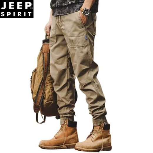 JEEP SPIRIT American Tough Man Working Pants 2025 Summer Loose Straight Trendy Brands Feet Function Outdoor Hunting Casual Pants 829 Models (Khaki) M (Suggested 85-105Jin [Jin equals 0.5 kg]