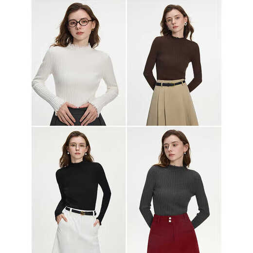 Fan Silan Lace Spitze Halbschildkröten -Strick -Basishemd für Frauen Herbst und Winter 2024 neuer schlanker Körper 14113 Weiß XS