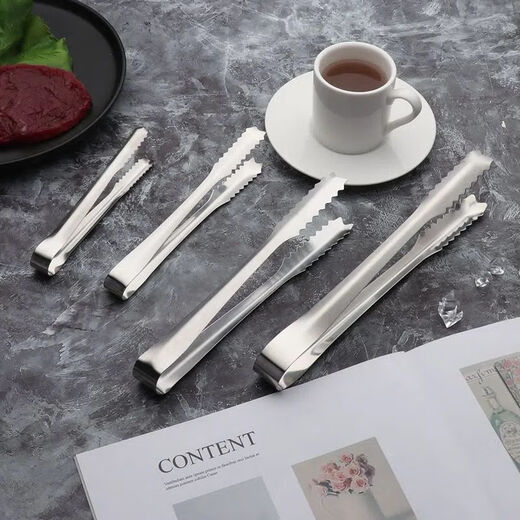 Extra long and thickened stainless steel ice cube tongs, bread tongs, food tongs, fruit tongs, lemon milk tea shop special tools, thickened large size, 20* pieces