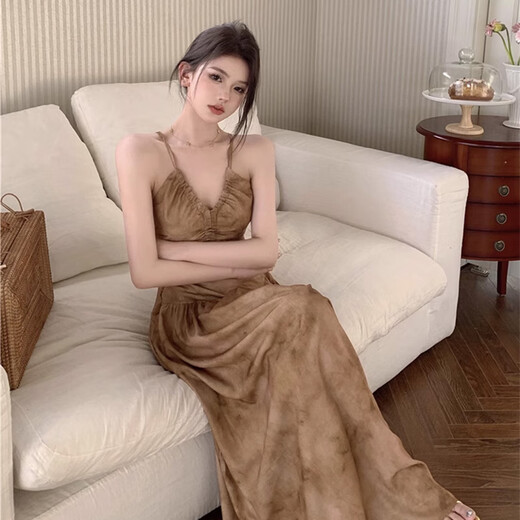 Miao Yijia New Chinese Style Suspender Dress Women's Skirt Summer Women's Clothing 2025 New Summer Women's Halter Neck Long Dress Pure Desire Retro Halter Neck Backless V-Neck Dress XL